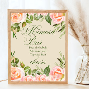 Chique Bloem Mimosa Bar Bruidsfeest Tafelbord Poster