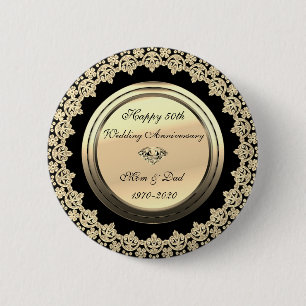 Chique Bloem Slierten Zwart 50ste Trouwdag Jubileu Ronde Button 5,7 Cm