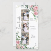 Chique bloemblaadjes roze roos eucalyptus fotostri save the date (Voorkant)