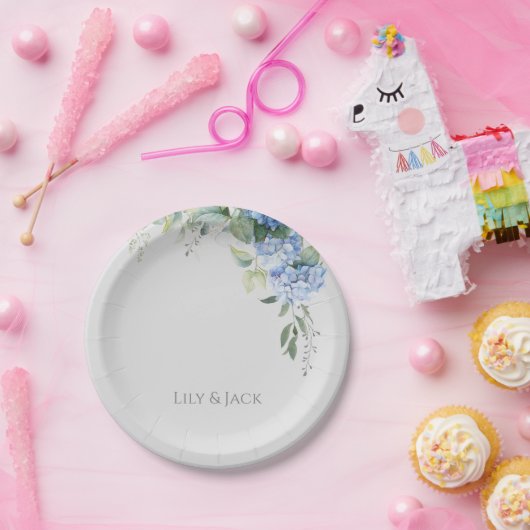 Chique Bloemen Blauw Hydrangea Evenement Bruiloft Papieren Bordje (Feest)