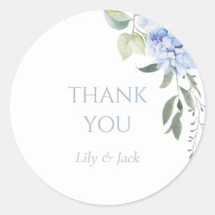 Chique Bloemen Blauw Hydrangea Monogram Evenement Ronde Sticker