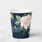 Chique Bloemen | Donker marineblauw en blozend roz Papieren Bekers (Voorkant)