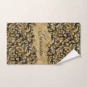 Chique Bloemen Glitterij Faux Zwart Goud Monogram Bad Handdoek (Handdoek)