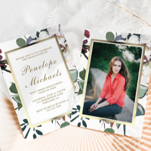 Chique Bloemen Lijst Foto Graduation Party Kaart