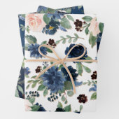 Chique Bloemen | Marineblauw en Blozende Bloemende Inpakpapier Vel (In situ)