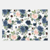 Chique Bloemen | Marineblauw en Blozende Bloemende Inpakpapier Vel (Voorkant)