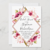 Chique Bloemen & Roos Gouden Bruidsdouche Uitnodig Kaart (Voorkant)