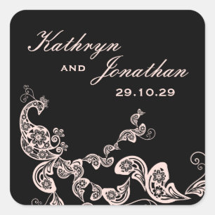  Chique Bloemen Roze Peacock Bohemian Bruiloft Vierkante Sticker