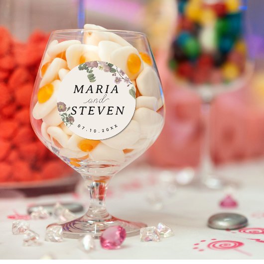 Chique bloemenboho bruiloft ronde sticker