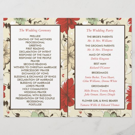 chique bloemenbruiloft programma (Achterkant)