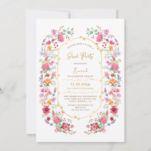 chique bloemenfeest waterverf foto afstuderen kaart (Voorkant)