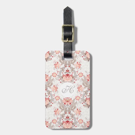 Chique Bloemenpatroon damast Monogram L Label Bagagelabel (Voorkant verticaal)