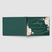 Chique bloemenperzik crème goud smaragd groen brui gastenboek (Volledig)