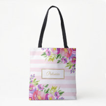 Chique bloemenschildering roze en witte strepen