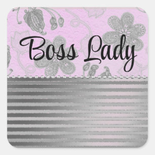 Chique bloemenstrepen Boss Lady gepersonaliseerd Vierkante Sticker