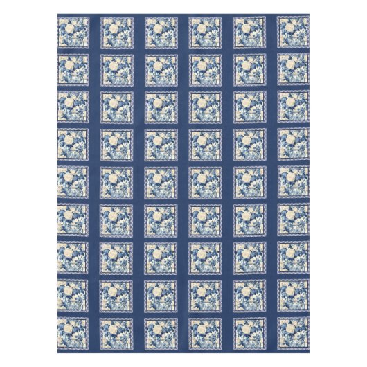 Chique bloemenvaas Blauwe chinoiserie toile monogr Tafelkleed (Voorkant)
