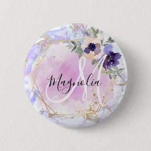 Chique Bloemig Blauw Roze Goud Regenboog Marmer Mo Ronde Button 5,7 Cm