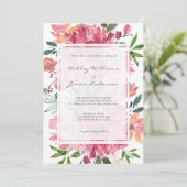 Chique bloemige botanische boho roze pioen bruilof kaart (Staand voorkant)