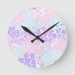 Chique bloemmotief roze turquoise paars ronde klok