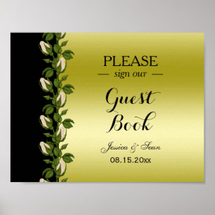 Chique bloemrijke romantische gouden & zwarte huwe poster