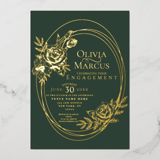 Chique bloemrijke rozenkrans trouw folie uitnodigi folie uitnodiging (Voorkant)