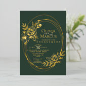 Chique bloemrijke rozenkrans trouw folie uitnodigi folie uitnodiging (Staand Voorkant)