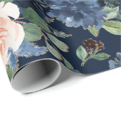 Chique Blooms | Donker Navy Blauw en Blush Pattern Cadeaupapier (Rol Hoek)