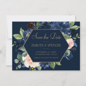 Chique Blooms | Donker Navy Blue en Blush Pink Fot Save The Date (Voorkant)