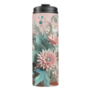 Chique Blooms: Modern Girly 3D Bloemen Delight Thermosbeker