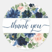Chique Blooms | Navy Blue en Blush Dank u Ronde Sticker (Voorkant)