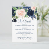 Chique Blooms | Navy Blue en Blush Gastgegevens Informatiekaartje (Staand voorkant)