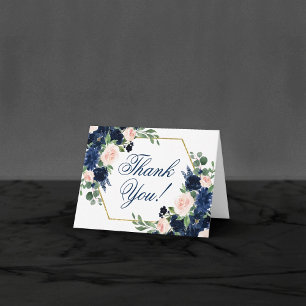 Chique Blooms Navy Blue en Blush Pink Boeketten Bedankkaart