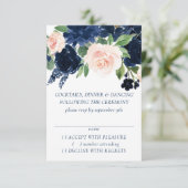 Chique Blooms | Navy Blue en Blush Pink Garland RSVP Kaartje (Staand voorkant)