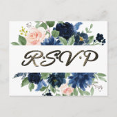 Chique Blooms | Navy Blue en Blush Pink Reactie Briefkaart (Voorkant)