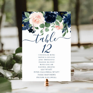 Chique Blooms Navy en Blush Floral Gastnamen Kaart