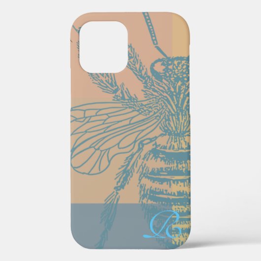 Chique Blue Bee Monogram Case-Mate iPhone Case (Achterkant)