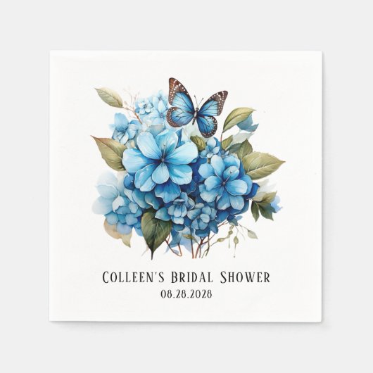 Chique Blue Hydrangea Bloemen Vlinder Vrijgezellen Servet (Voorkant)