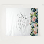 Chique Blush Blauwe Roos Bloemrijke Script Bruidsb Wandkleed (Voorkant (horizontaal))