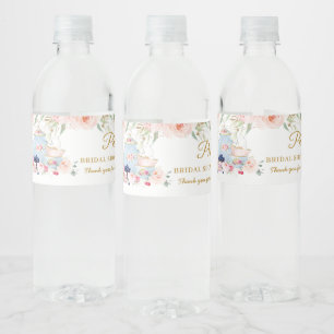 Chique Blush Bloemachtig Hoge Theepartij Bruidsdou Waterfles Etiket