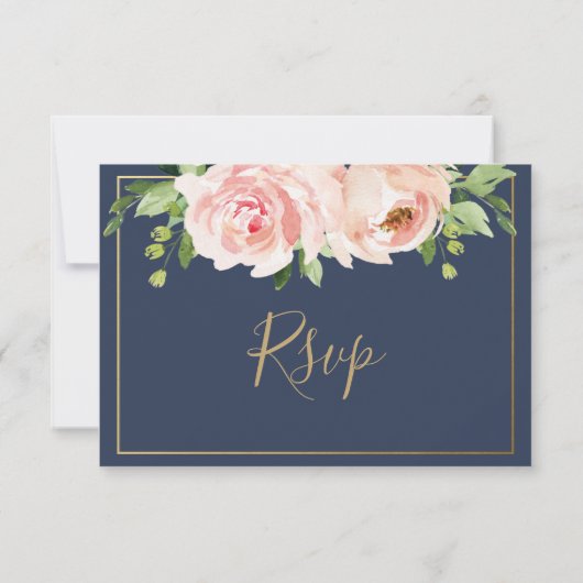 Chique Blush Bloemen Bruiloft Maaltijd Keuze RSVP (Achterkant)