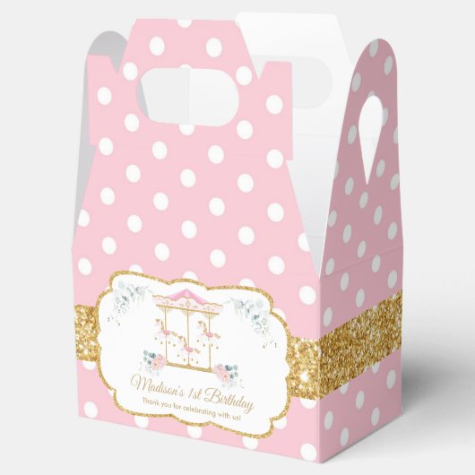 Chique Blush Bloemen Carrousel 1e Verjaardag Dank Bedankdoosjes (Geopend)