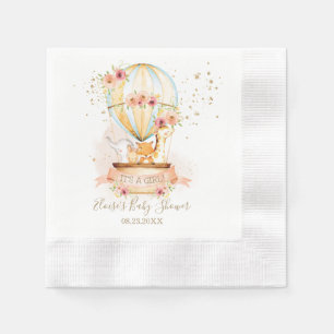 Chique Blush Bloemen Hete Luchtballon Baby Dieren Servet