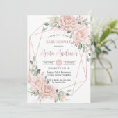 Chique Blush Bloemen Roos Goud Baby shower QR Code Kaart (Staand voorkant)