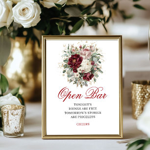 Chique Blush Bourgondië Bloem Open Bar Bord Poster
