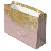 Chique Blush | Gouden Stof Glans Monogram Bruiloft Groot Cadeauzakje (Achterkant Gekanteld)