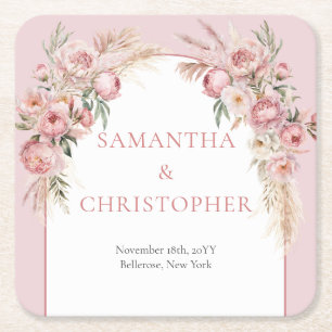 Chique blush pampas boho arch eucalyptus vierkante kartonnen onderzetter