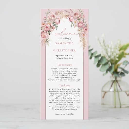 Chique blush peonies pampas boho arch boho program programma (Staand voorkant)