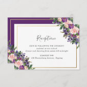 Chique blush pruim Paarse bloemenbruiloft receptie Informatiekaartje (Voorkant / Achterkant)