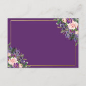 Chique blush pruim Paarse bloemenbruiloft receptie Informatiekaartje (Achterkant)