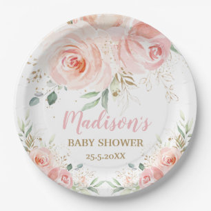 Chique Blush Roze Bloemen Baby Vrijgezellenfeest V Papieren Bordje